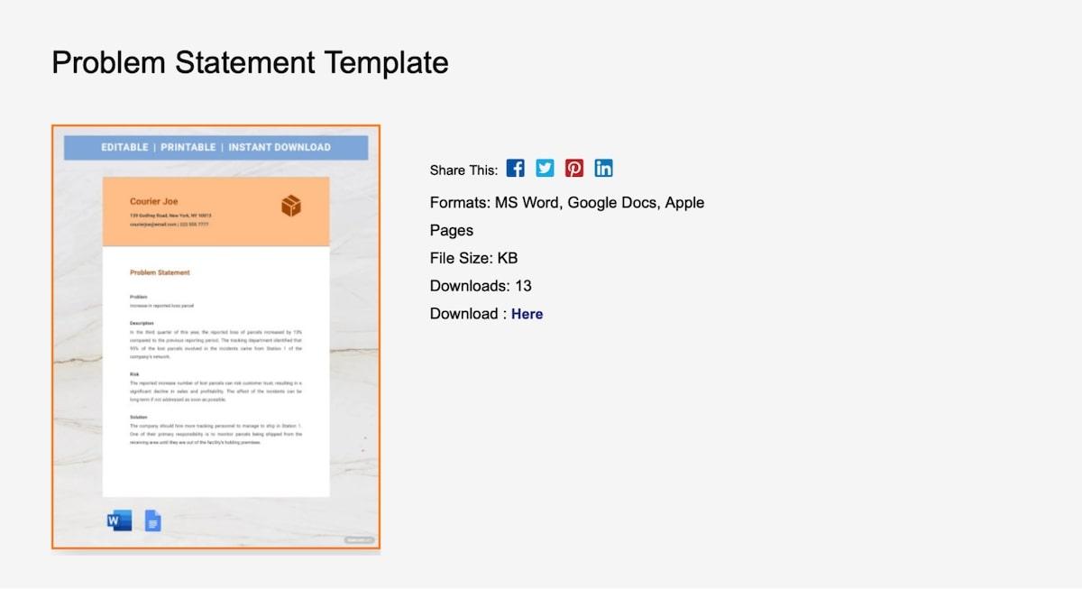 Plantilla de enunciado de problemas en Word por Sample.net