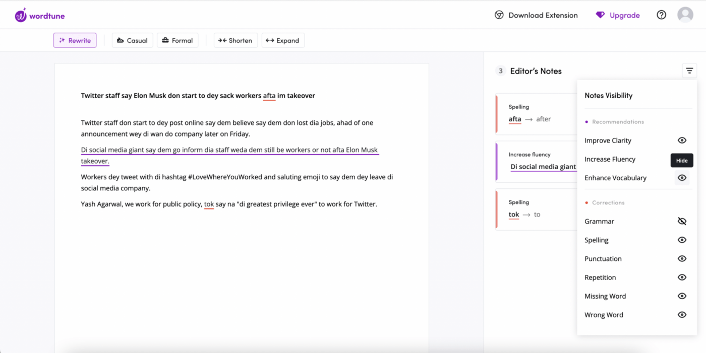 Ferramenta de edição de IA do Wordtune