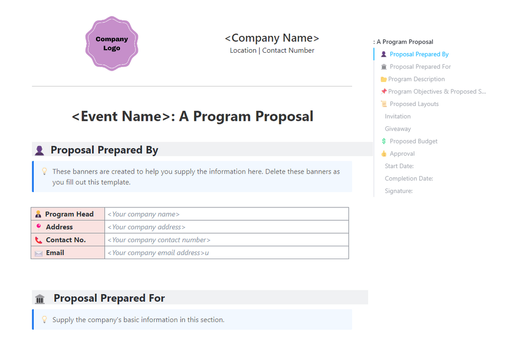 Modèle de proposition de programme ClickUp