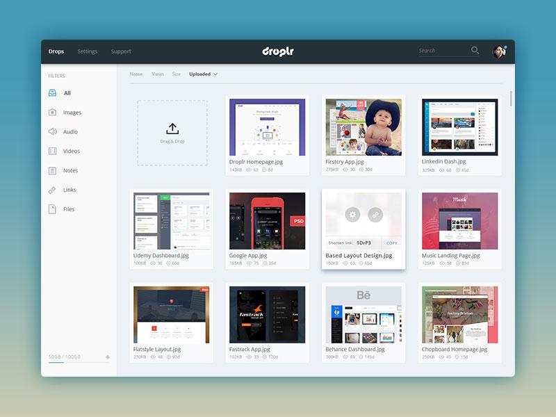 Droplr dashboard