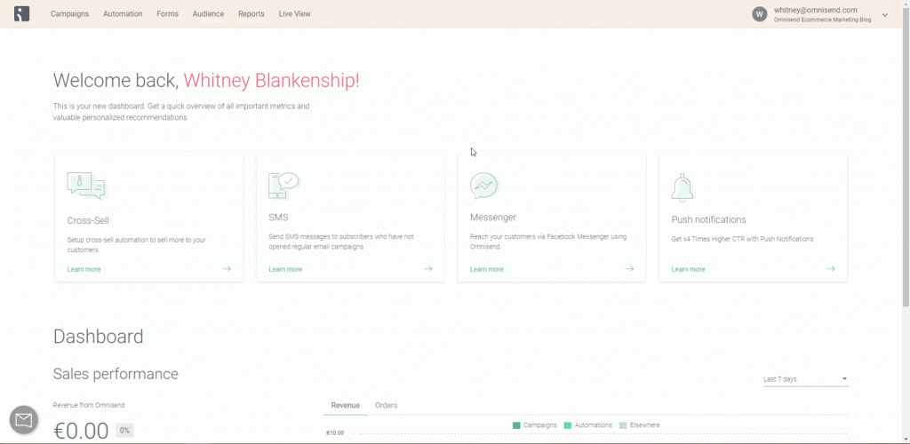 Omnisend dashboard