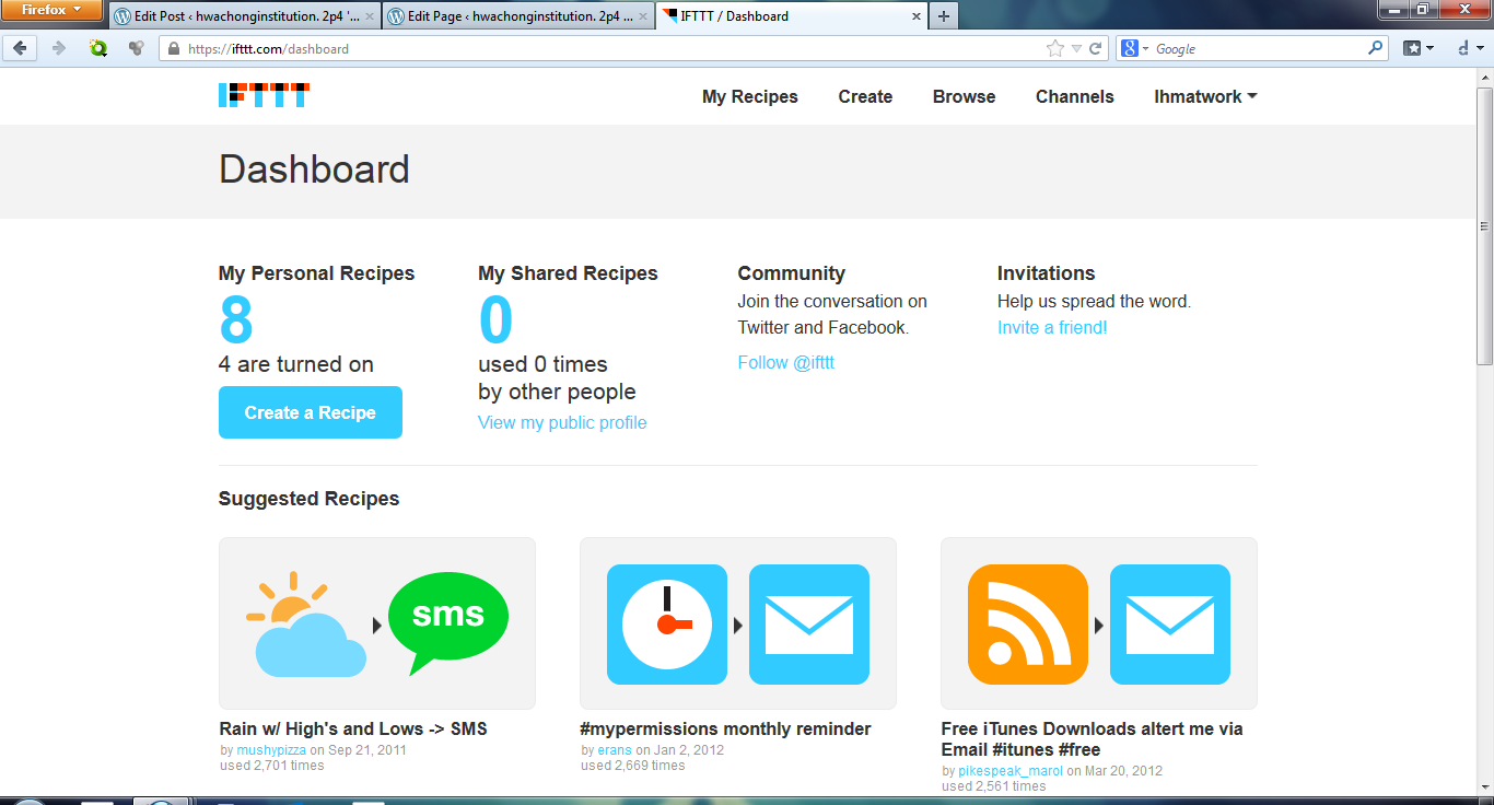 Dashboard di IFTTT