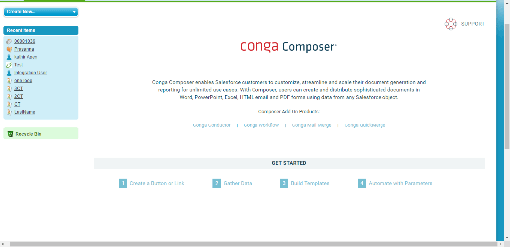 Dashboard di Conga Composer