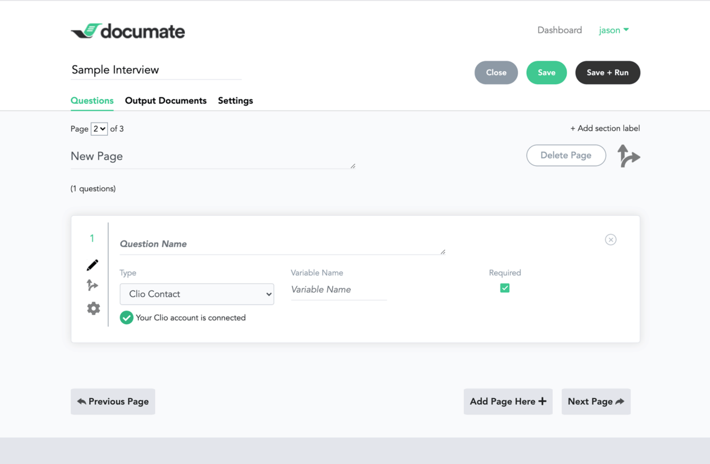 Painel de controle do Documate