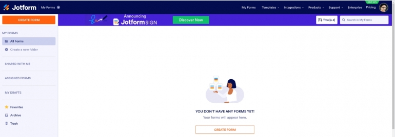 Dashboard di Jotform