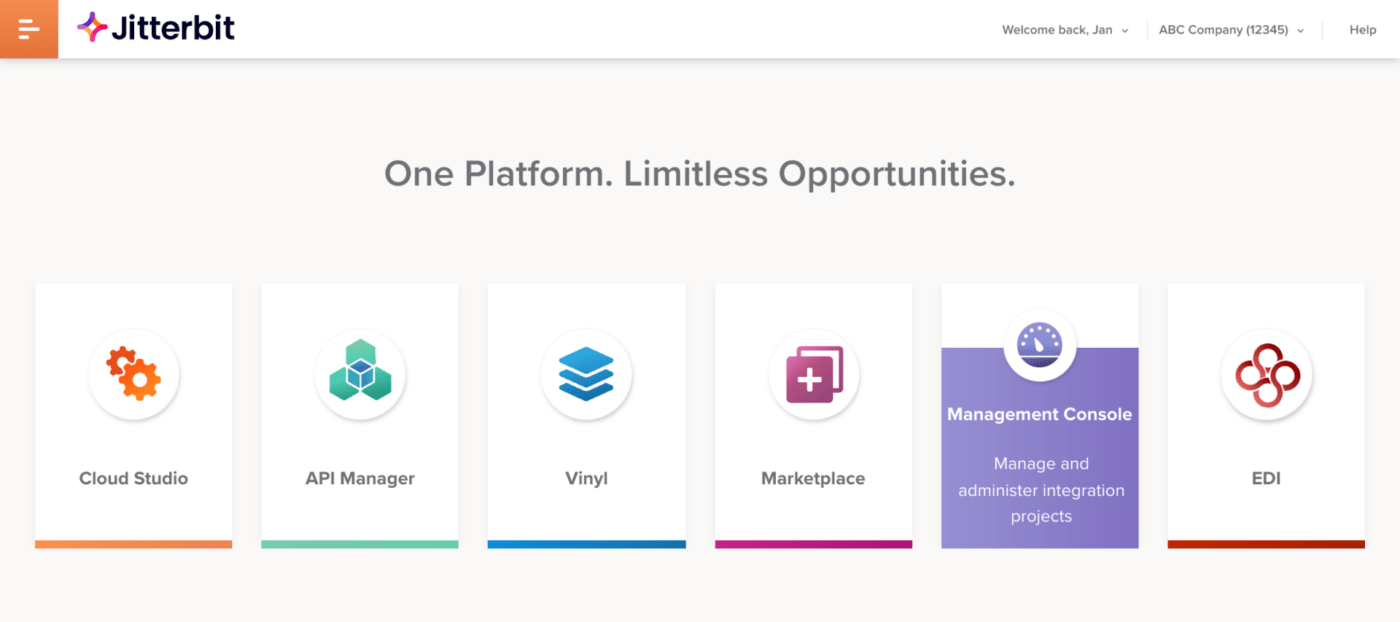 Painel de controle do Jitterbit