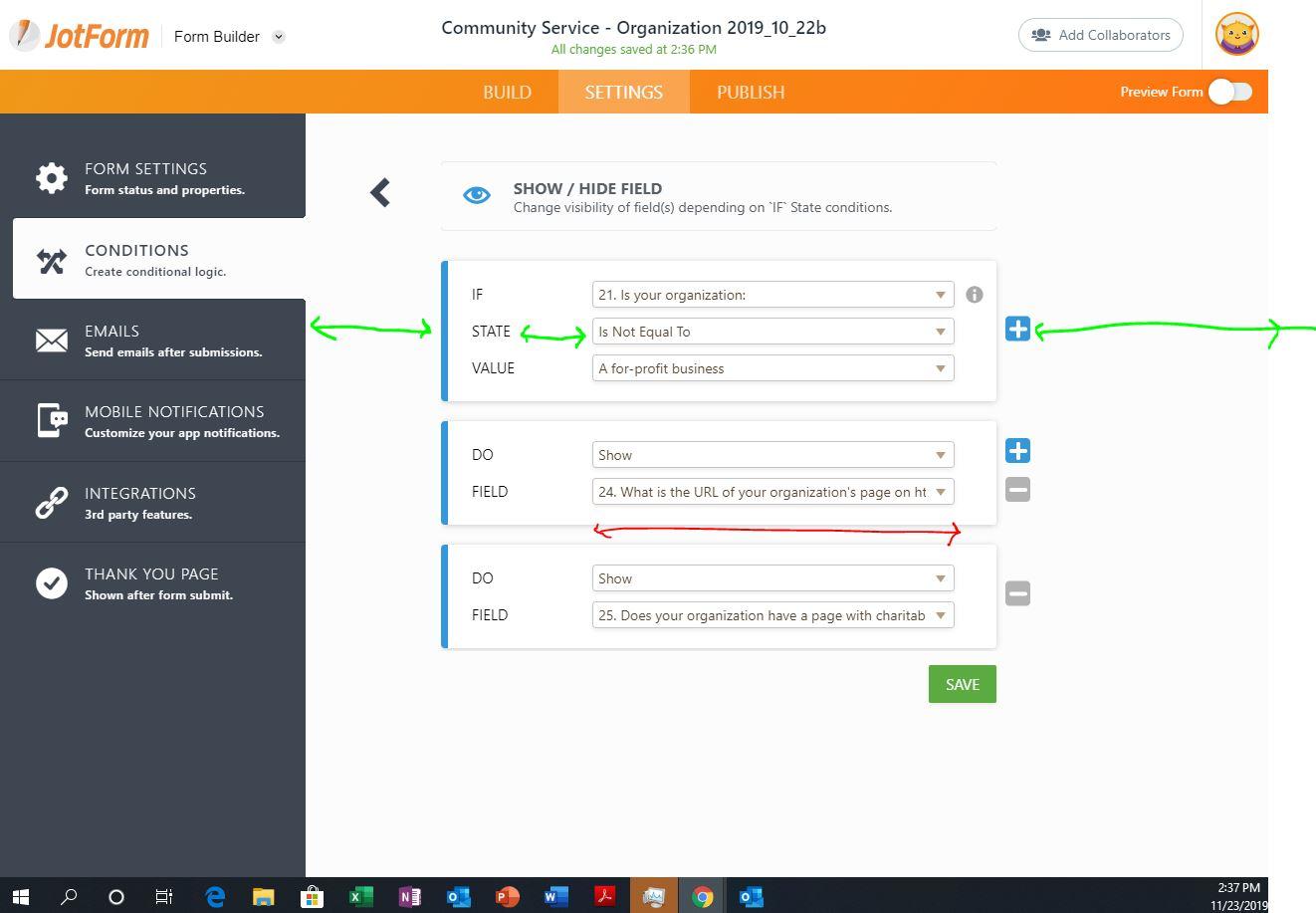 Painel de controle do Jotform