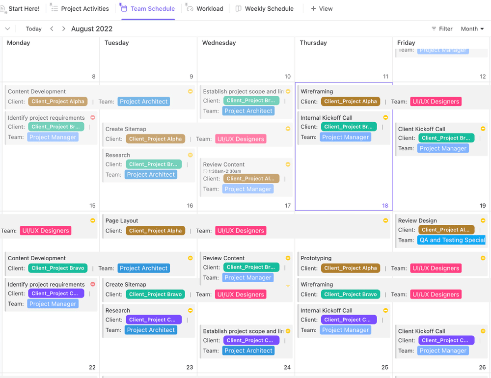 Modèle de calendrier de l'équipe ClickUp