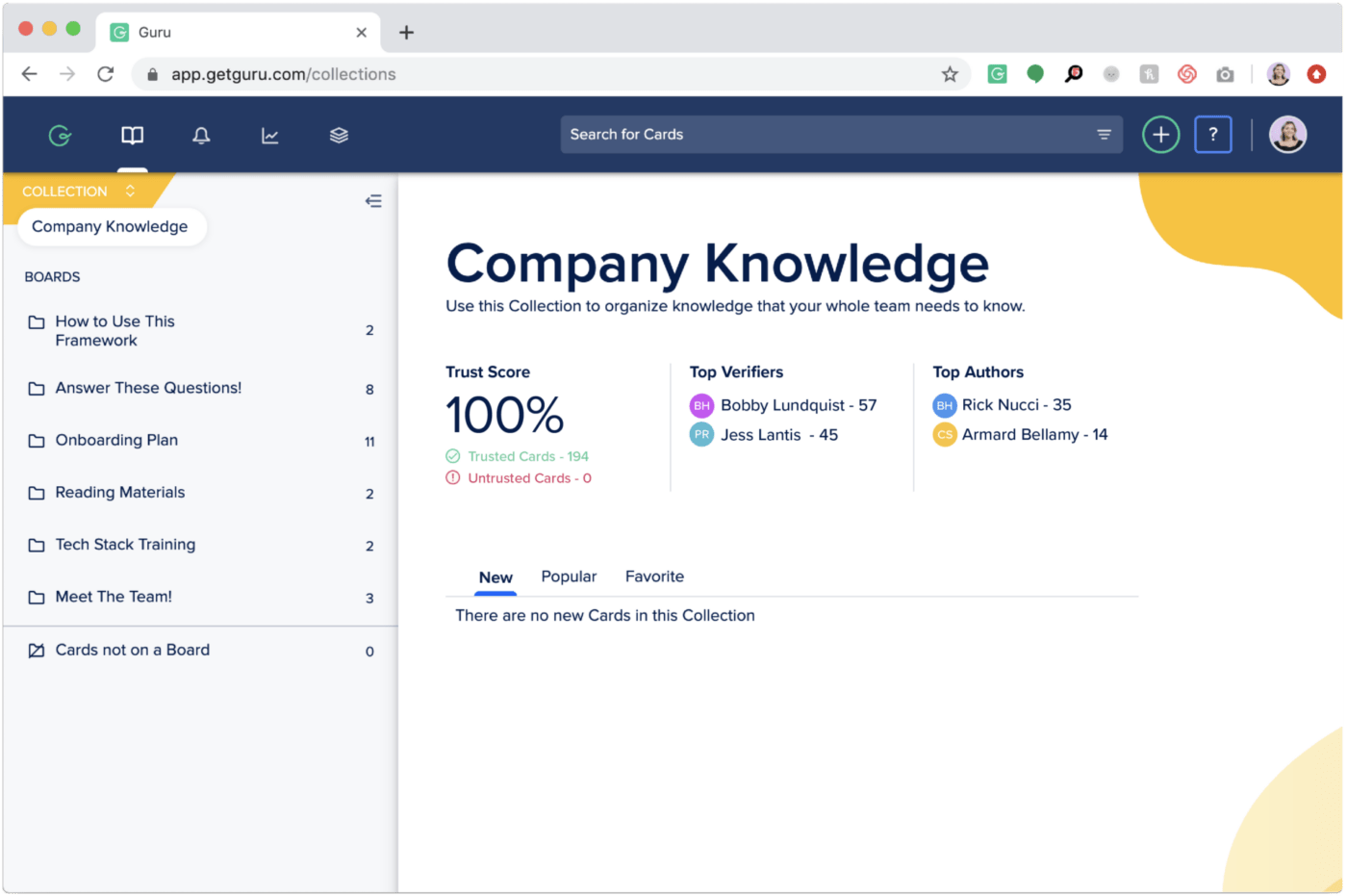 Painel de controle do Guru