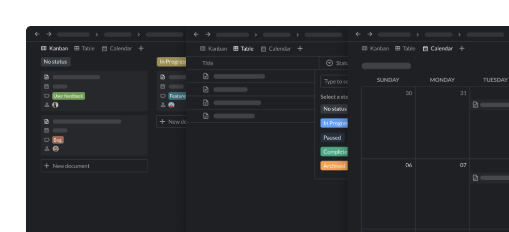 Painel de controle do Boost Note