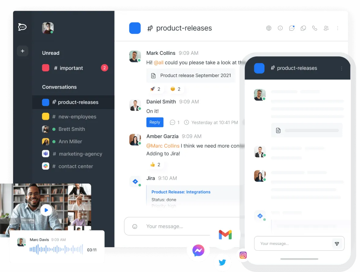 Collaboration tools for software development: Rocket.Chat's mobile and desktop views