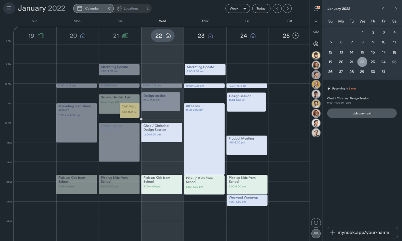 Painel de controle do calendário do Nook