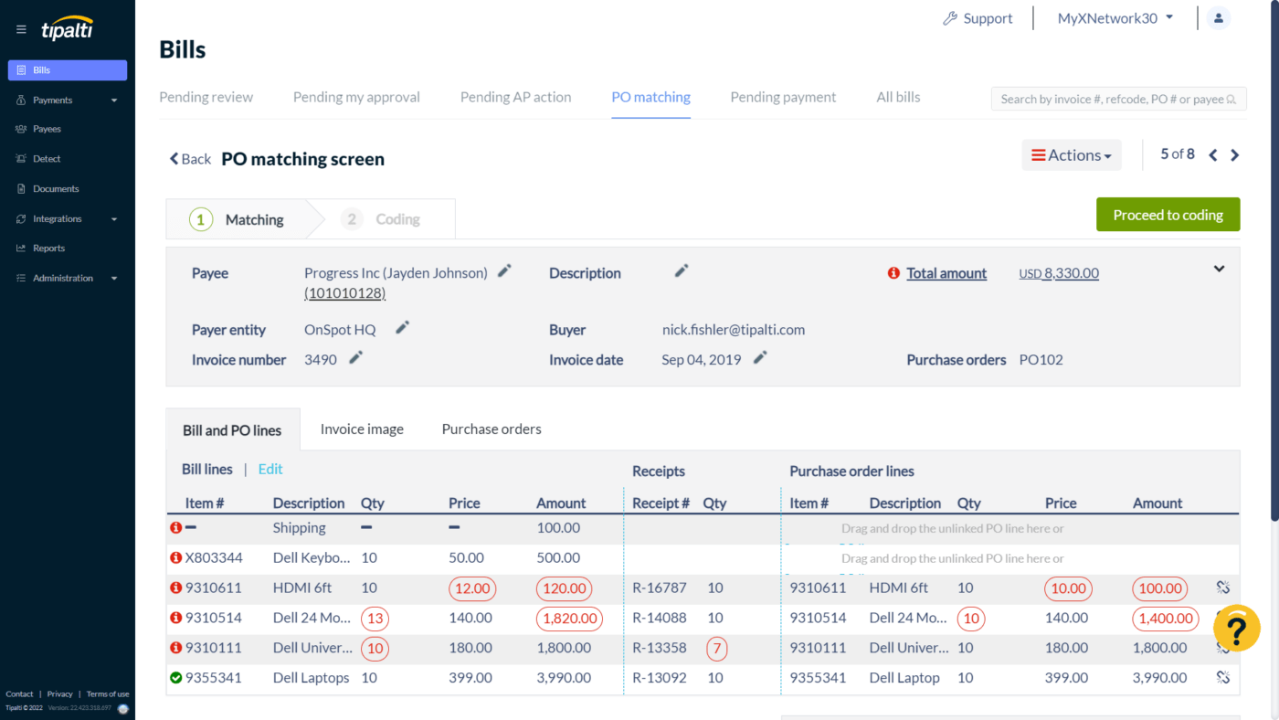 Tipalti dashboard