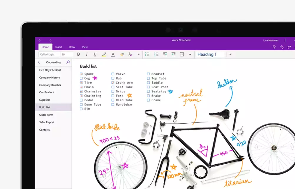 Painel de controle do Microsoft OneNote