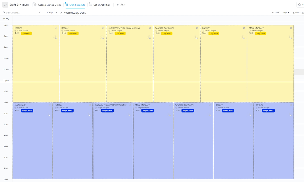 Visualize roles for each team member and organize their shifts using ClickUp’s Shift Schedule Template