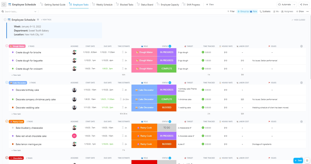 Get a comprehensive overview of workloads with ClickUp's Employee Schedule Template