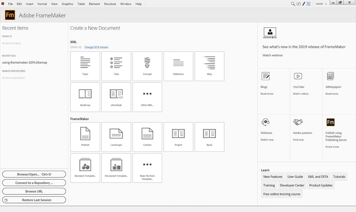 Software de redação técnica: Adobe FrameMaker