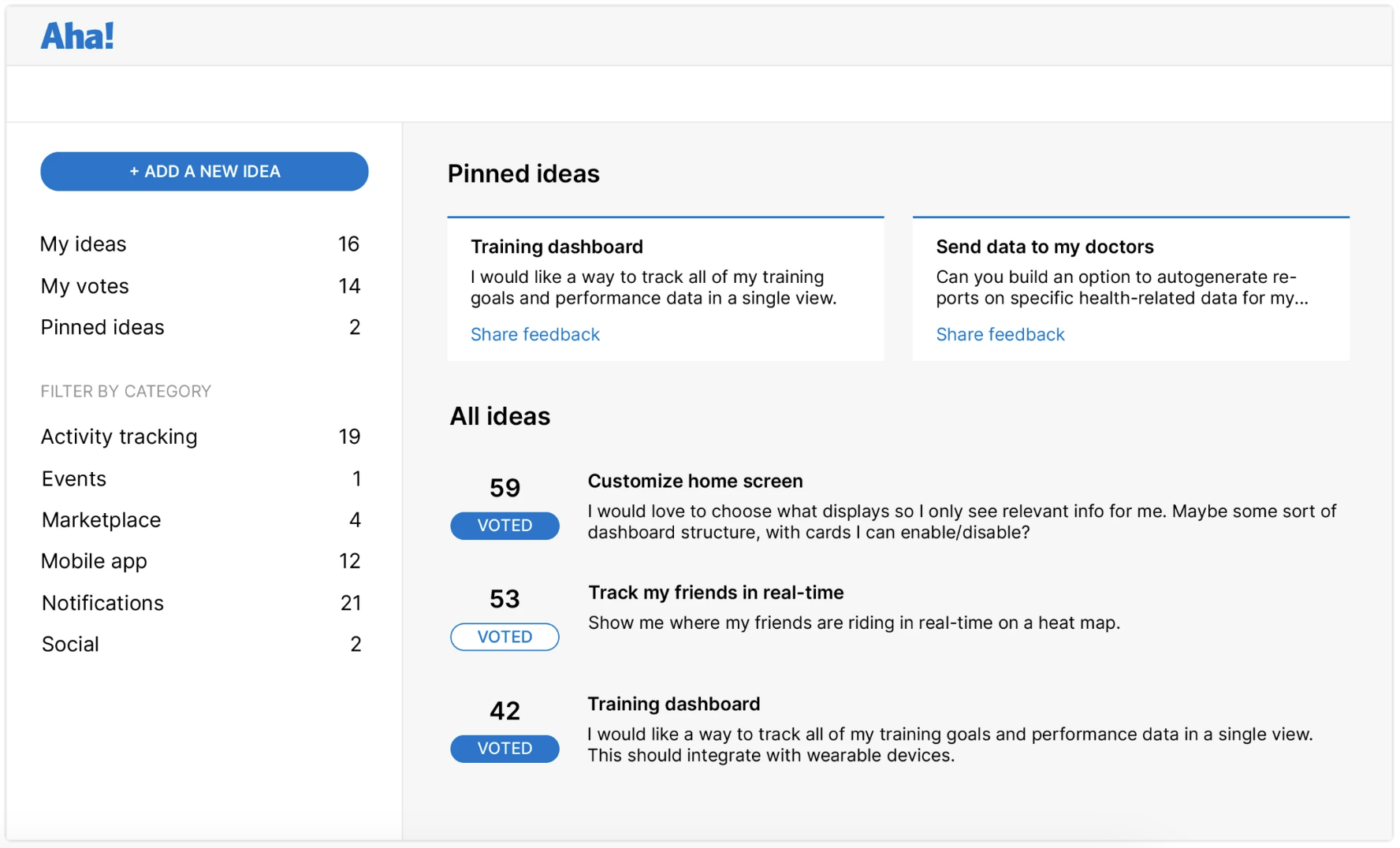 Portale di feedback dei clienti di Aha