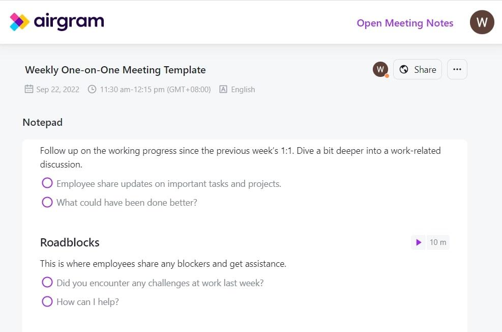 AI tools for meetings: screenshot of Airgram's dashboard