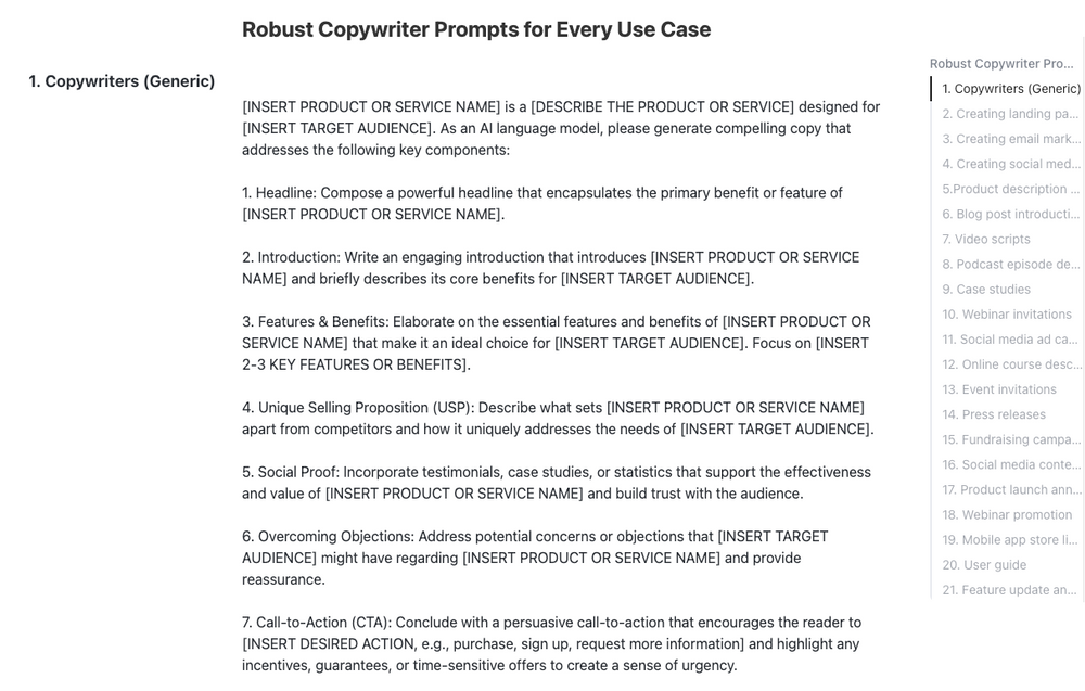 ChatGPT Prompts for Copywriting Template