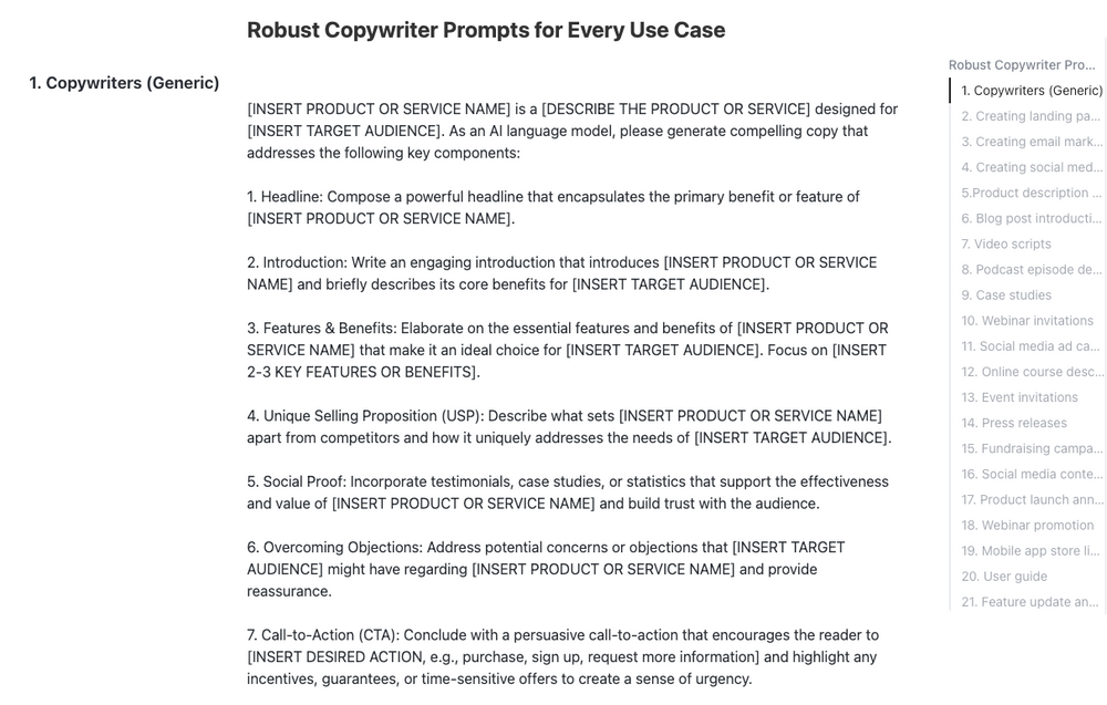 ClickUp ChatGPT Prompts for Copywriting Template  