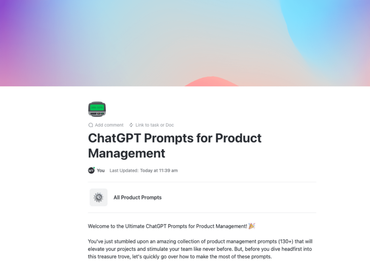 ClickUp ChatGPT Prompts for Product Management Template