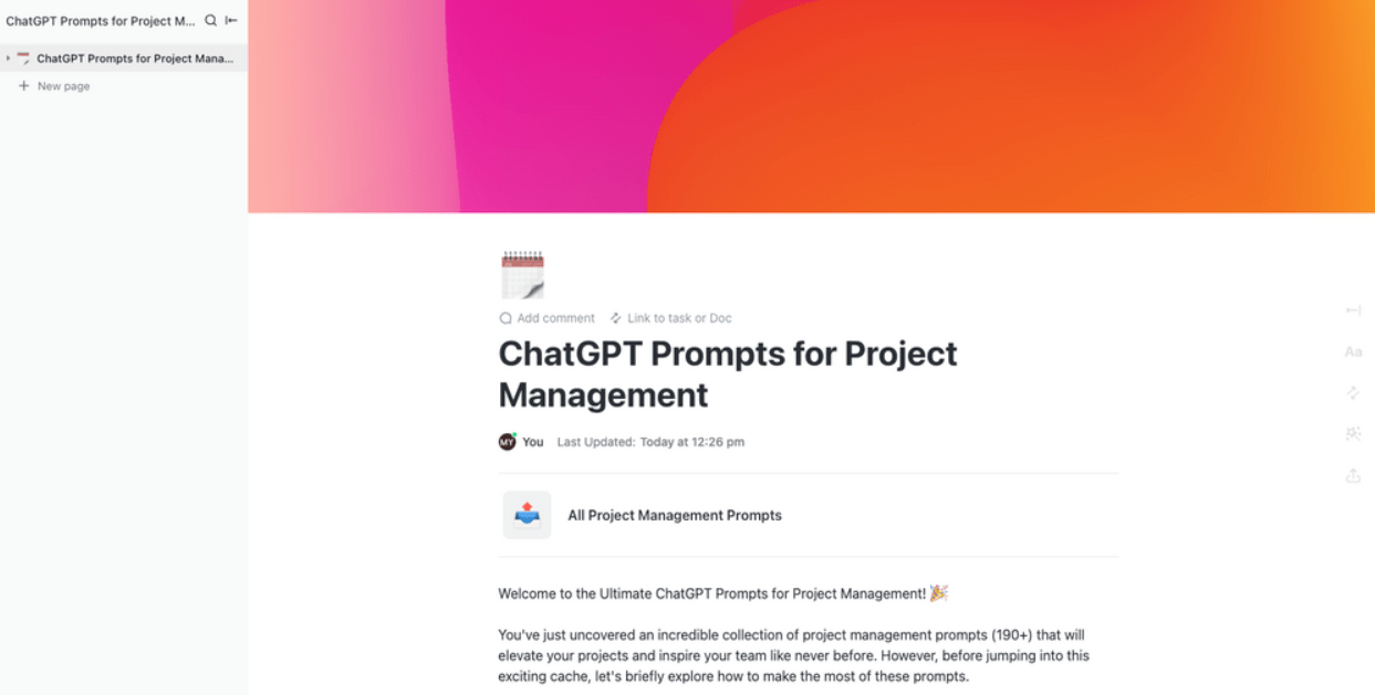 ClickUp ChatGPT Prompts pour le modèle de gestion de projet