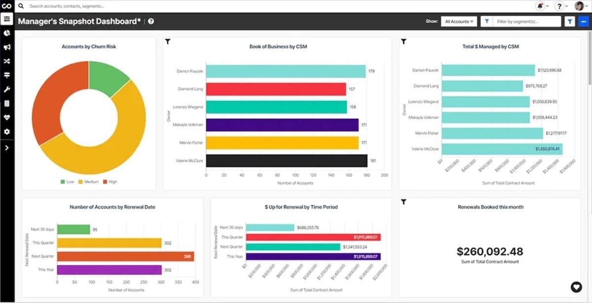 Software de integração de clientes: Painel de instantâneos do ChurnZero Manager