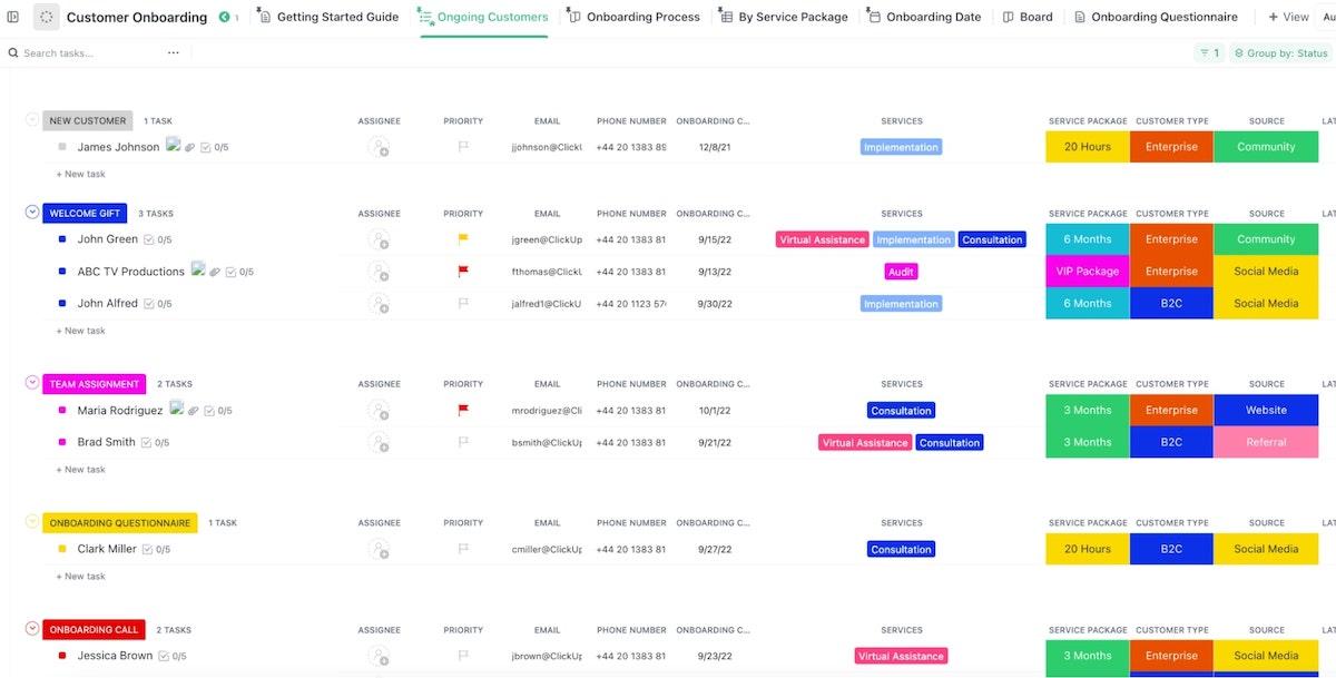 Screenshot of ClickUp's Customer Onboarding Template