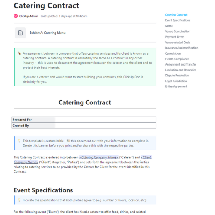 ClickUp Catering Contract Template