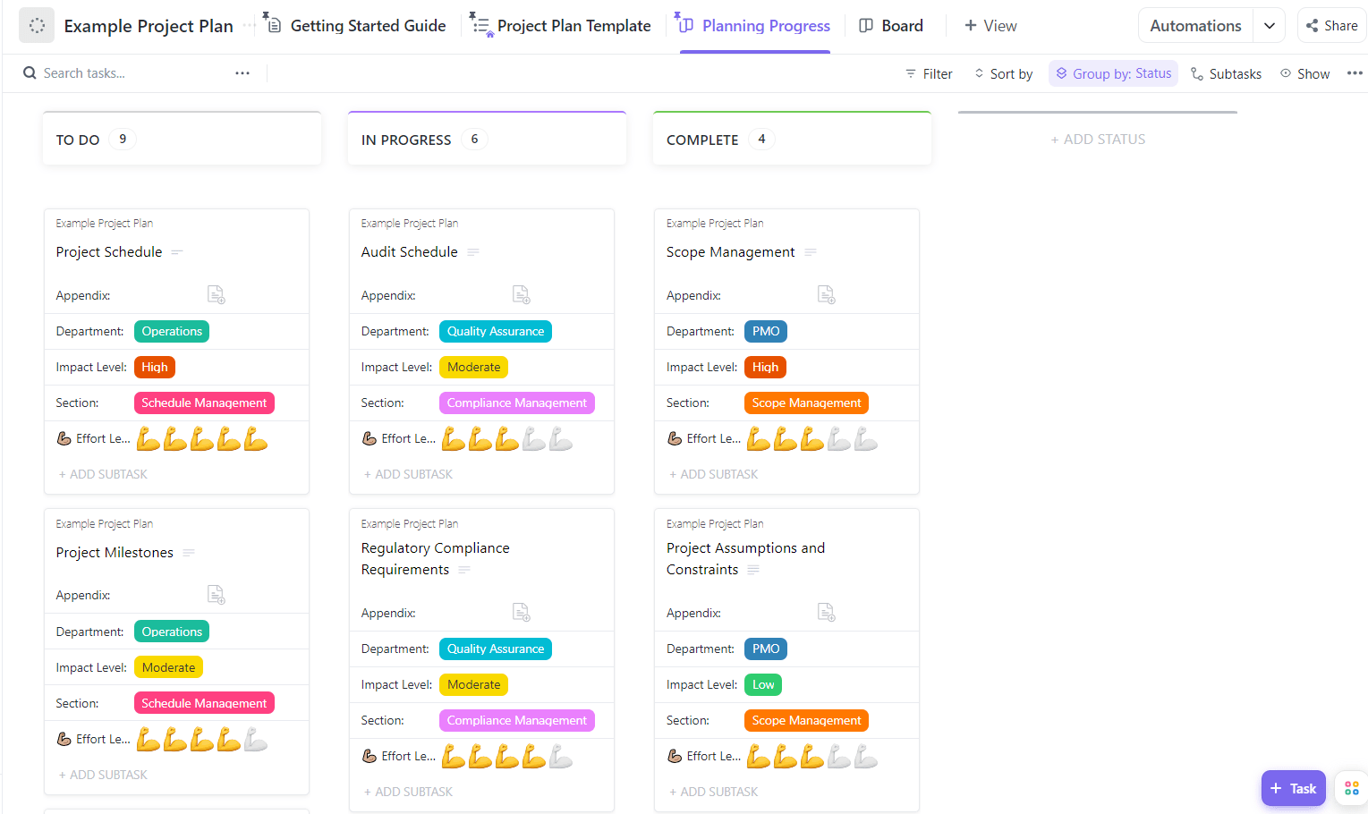 Modello di piano per progetti di beneficenza di ClickUp