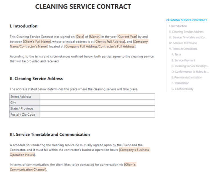 ClickUp Cleaning Contract Template