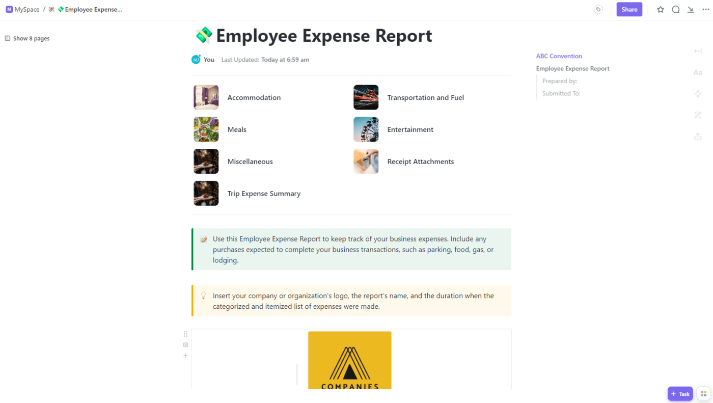 ClickUp Employee Expense Report Template