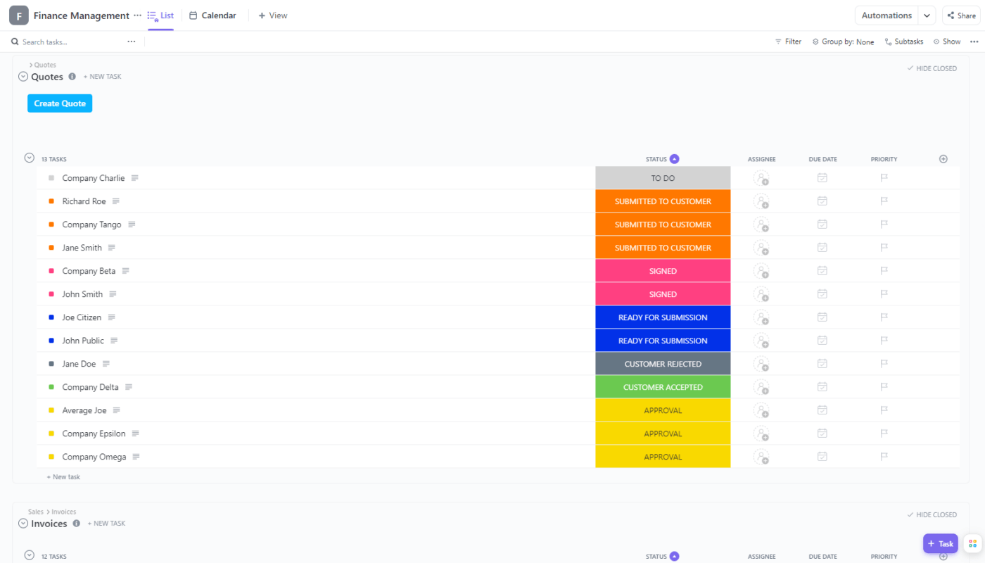 ClickUp Finance Management Template