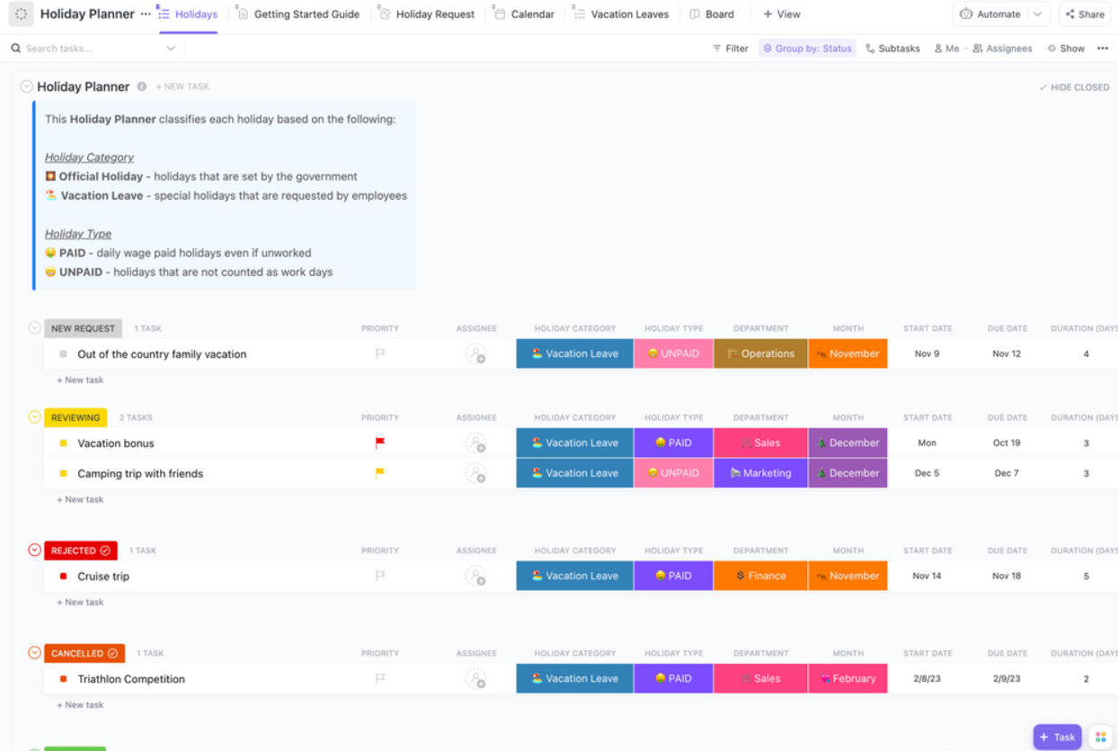 ClickUp Holiday Planner Template