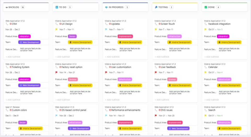 ClickUp 칸반 보기 로드맵 템플릿