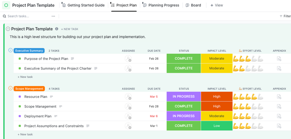 ClickUp Manufacturing Project Plan Template