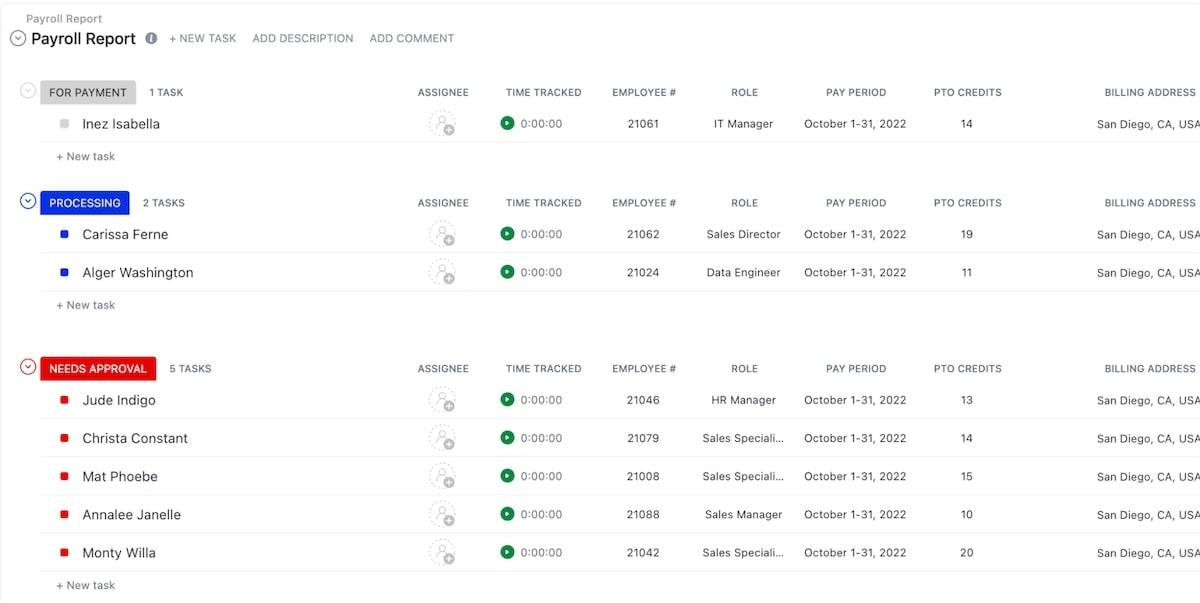 Mit ClickUp's Payroll Report Template ist es einfacher denn je, Gehaltsabrechnungen zu erstellen und die Genauigkeit zu erhöhen