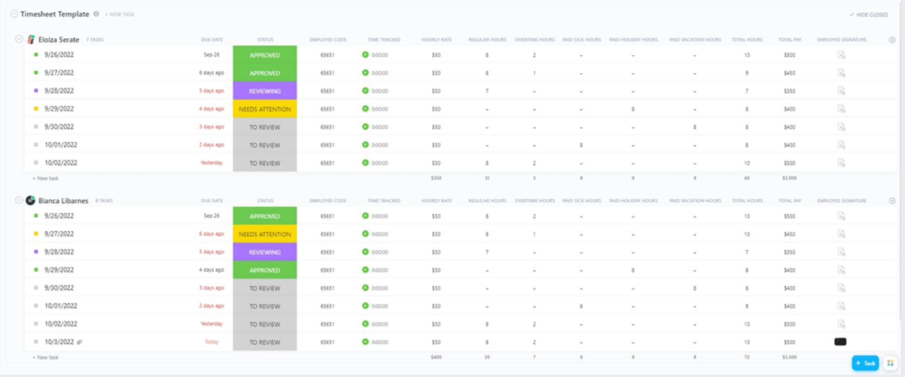 ClickUp Daily Employee Timesheet Template