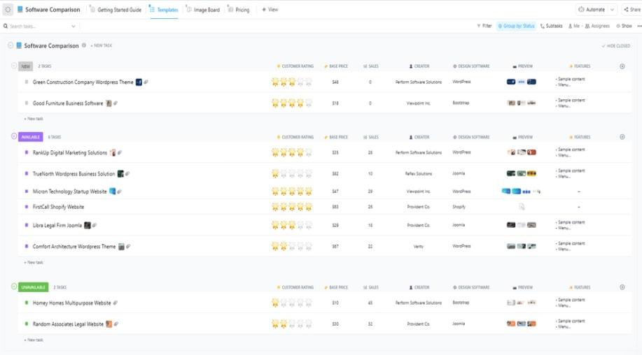 ClickUp Software Comparison Chart Template