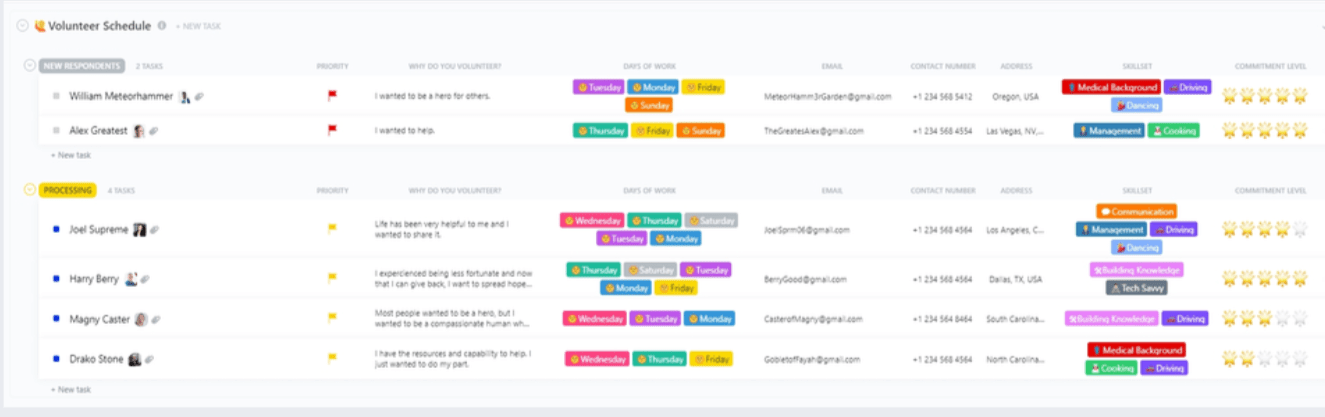 ClickUp Volunteer Schedule Template