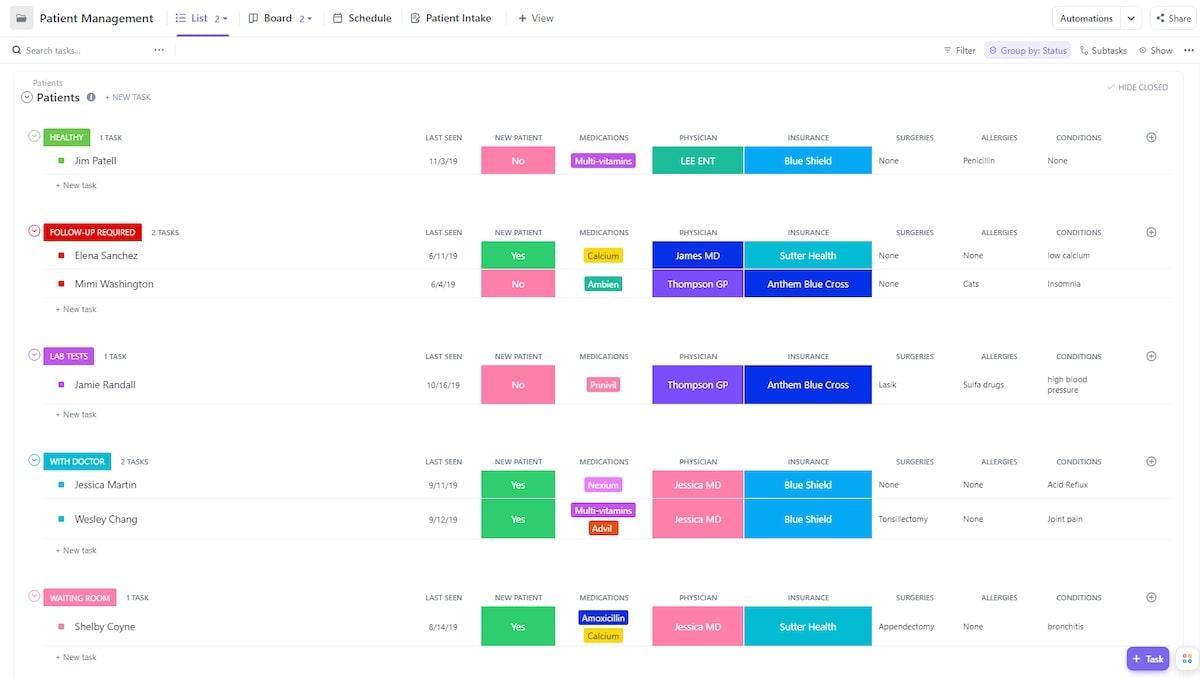 Healthcare project management software: ClickUp