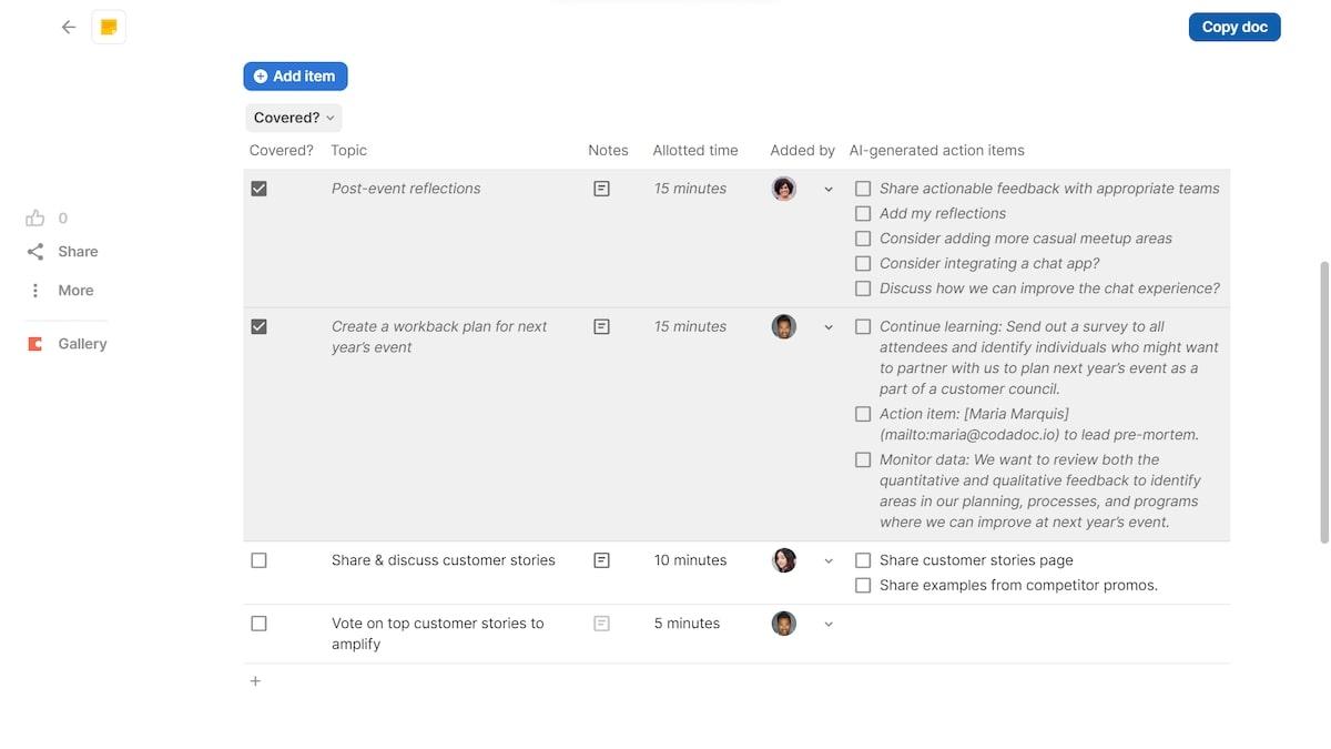 Coda templates: Coda Meeting Notes With AI Template