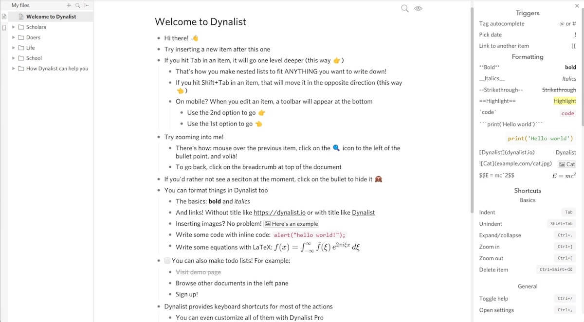 Aplikasi outliner: Dynalist