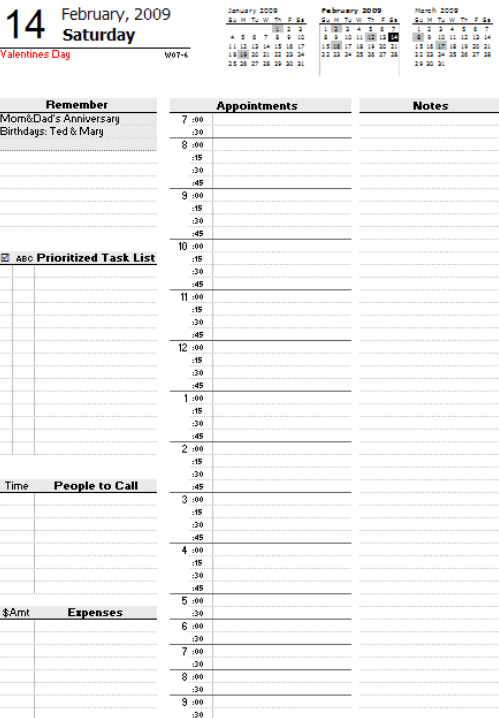 Excel Daily Planner Vorlage von Vertex42