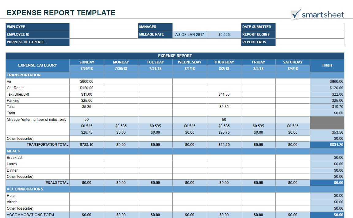 Expense Report Template in Google Sheets