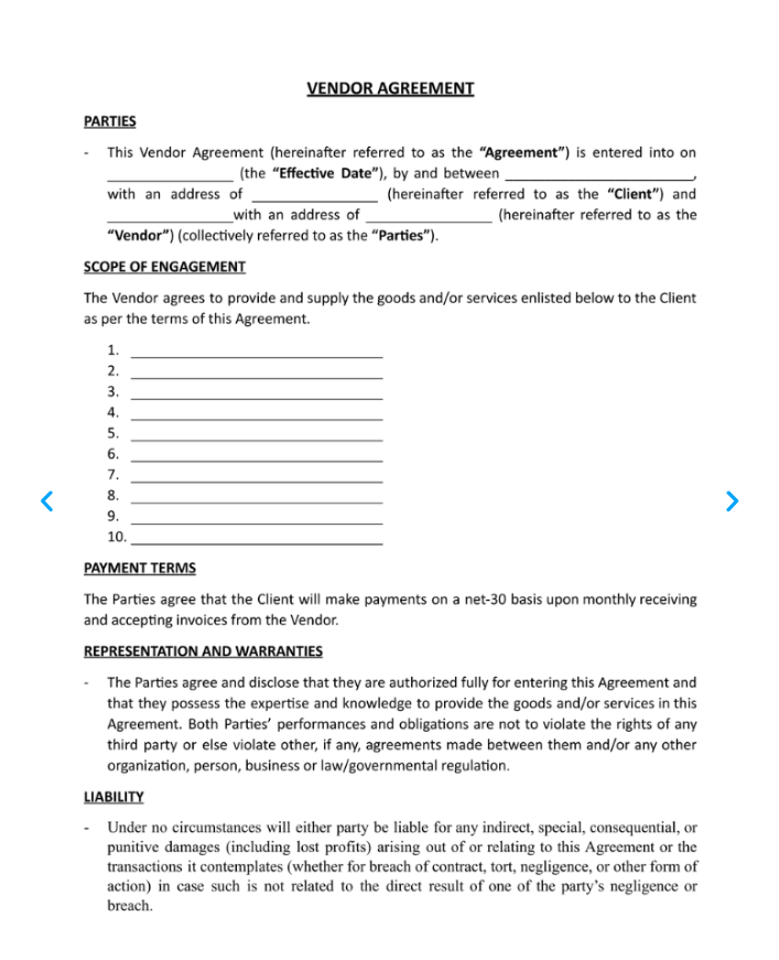 Google Docs Vendor Contract Template by Signaturely