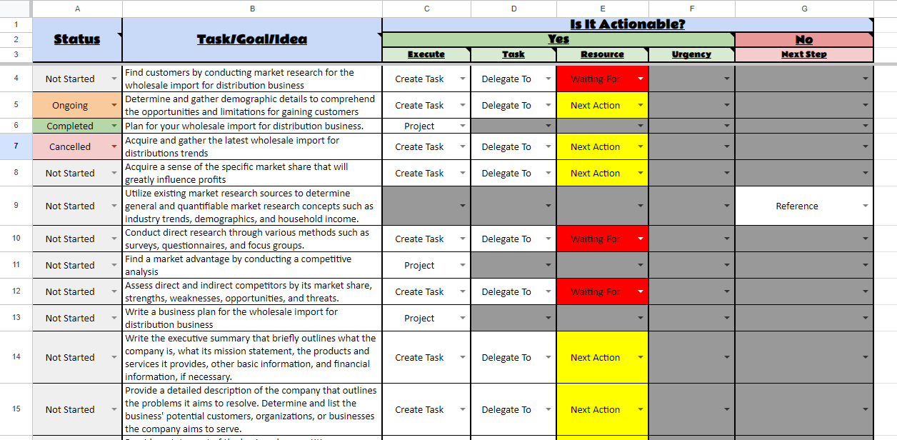 Google Sheets Basic Getting Things Done Template by Template.net