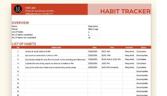 Suivi des habitudes sur Google Sheets