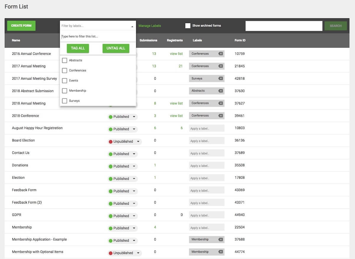 Member management software: MemberClicks Filter by Label feature